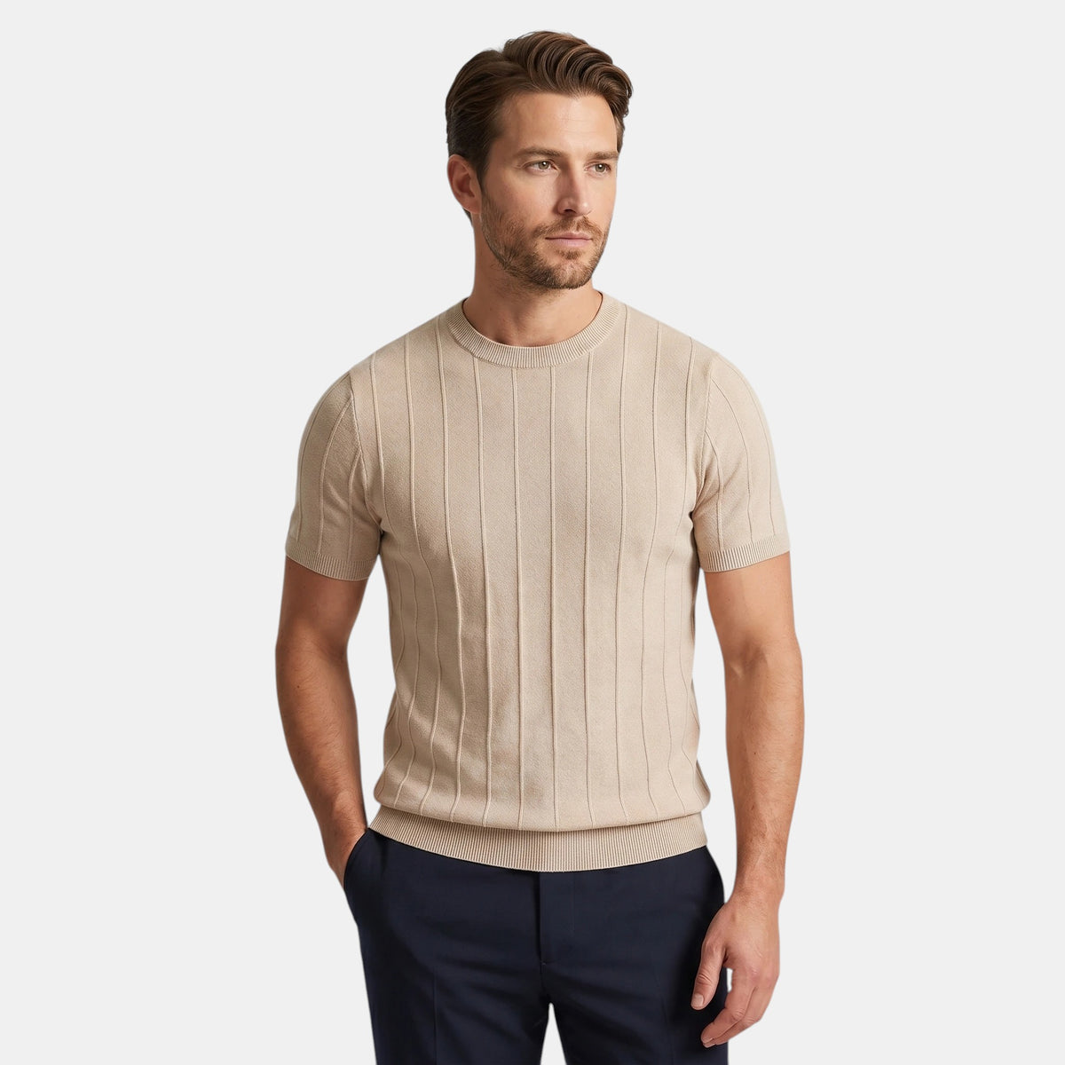 T-shirt en maille côtelée pour homme avec col montant
