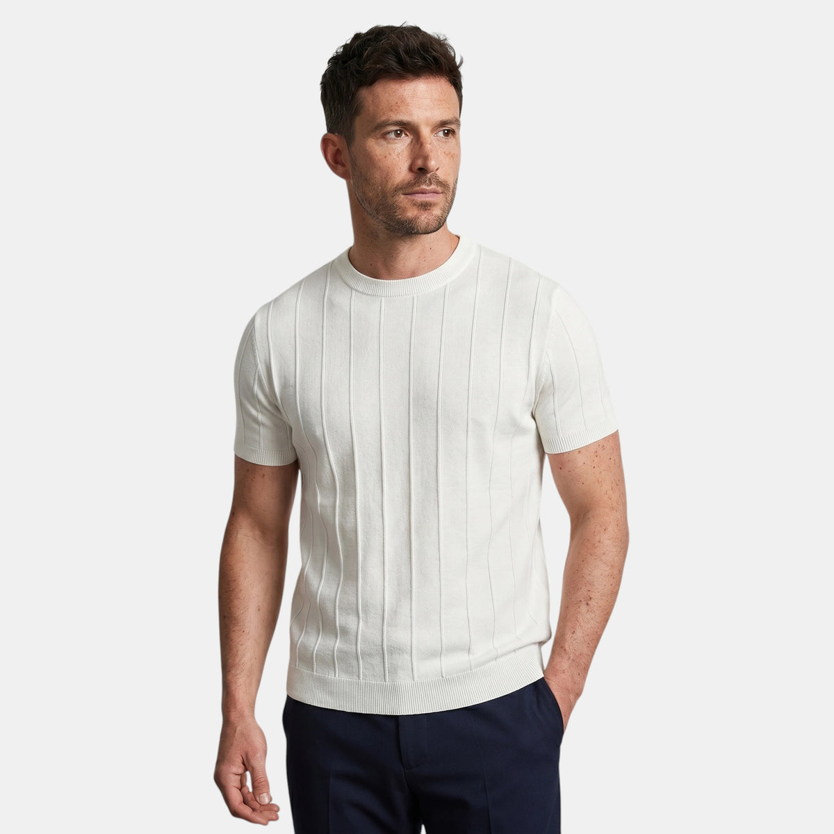 T-shirt en maille côtelée pour homme avec col montant