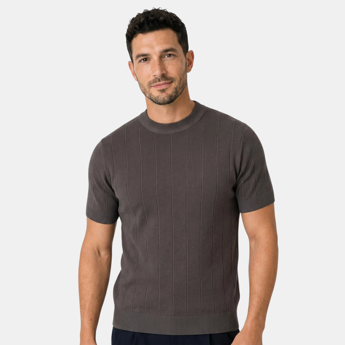 T-shirt en maille côtelée pour homme avec col montant