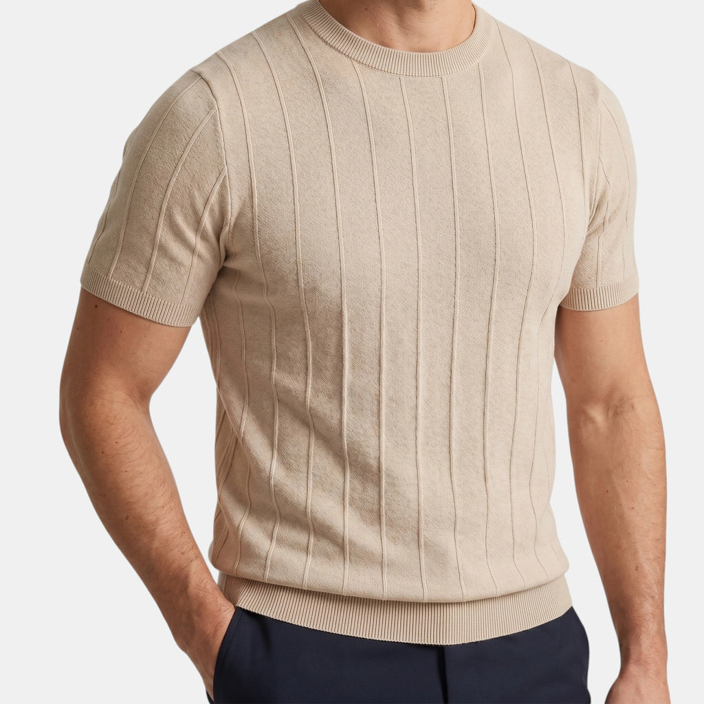 T-shirt en maille côtelée pour homme avec col montant