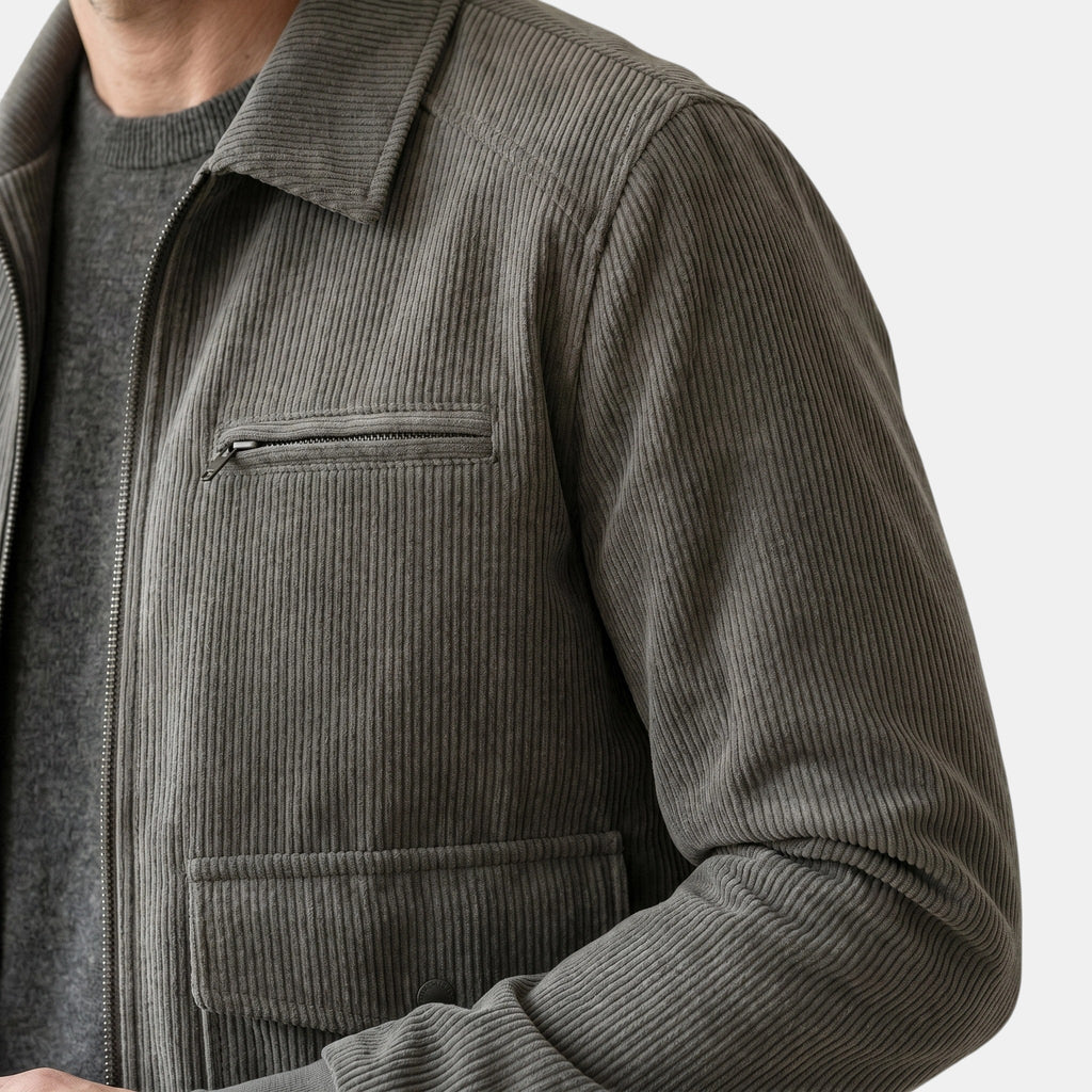 Veste côtelée pour homme à fermeture éclair sur le devant avec poches utilitaires