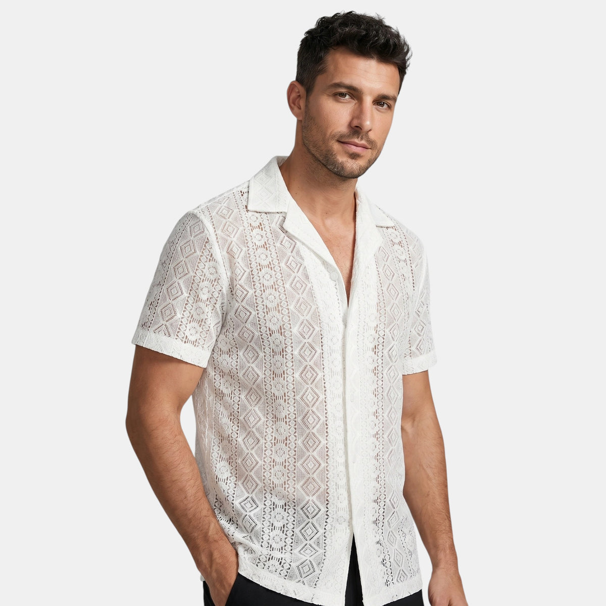 Chemise de villégiature à manches courtes pour homme avec col ouvert