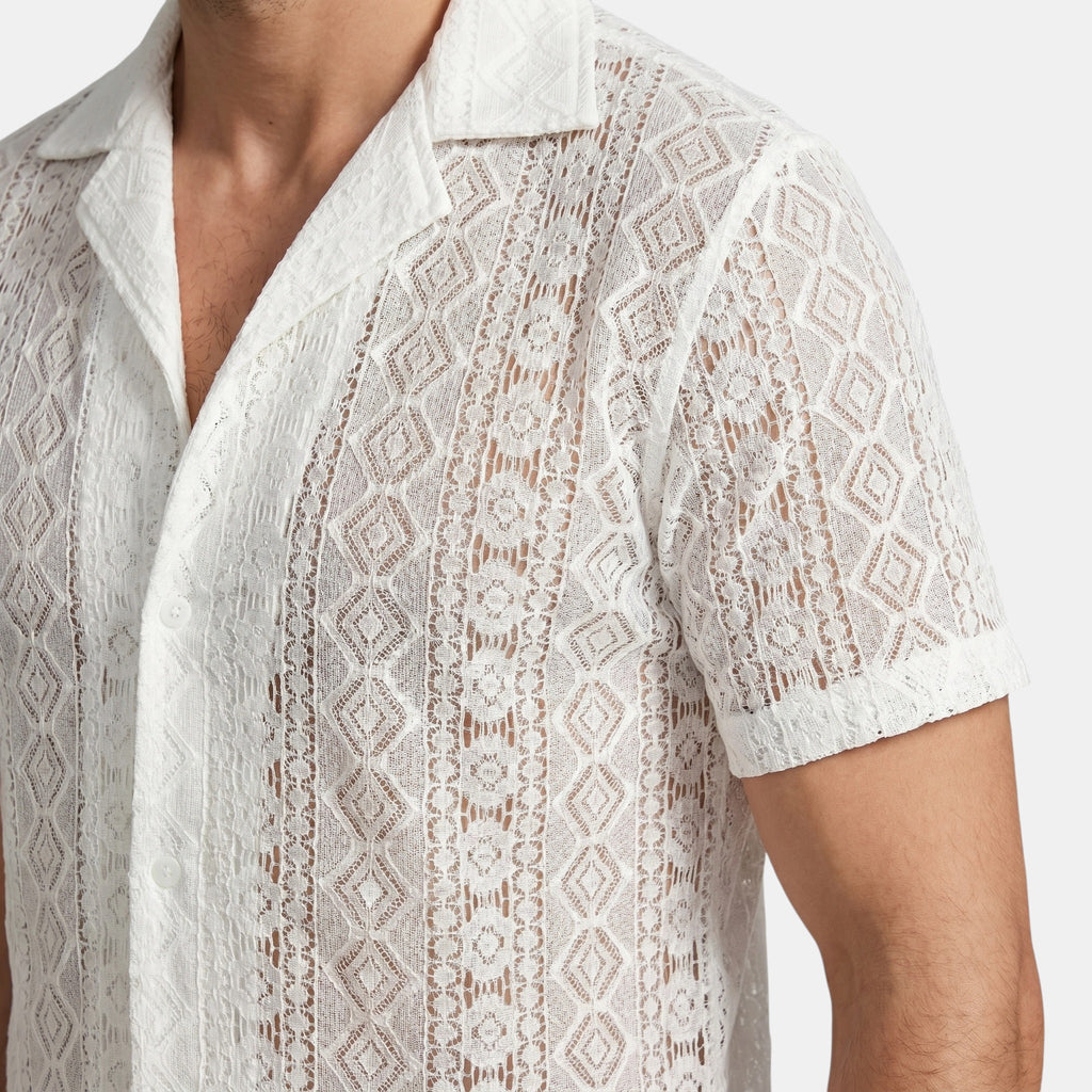 Chemise de villégiature à manches courtes pour homme avec col ouvert