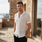 Chemise de villégiature à manches courtes pour homme avec col ouvert