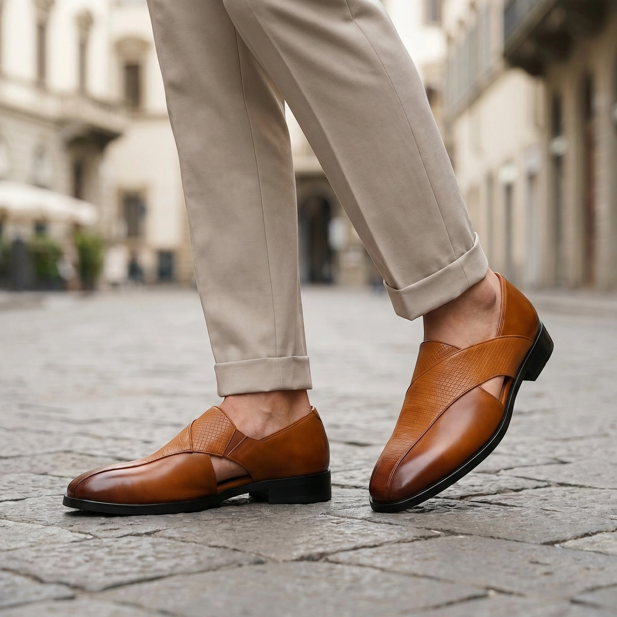 Mocassins à enfiler pour homme avec panneau embossé et bout carré