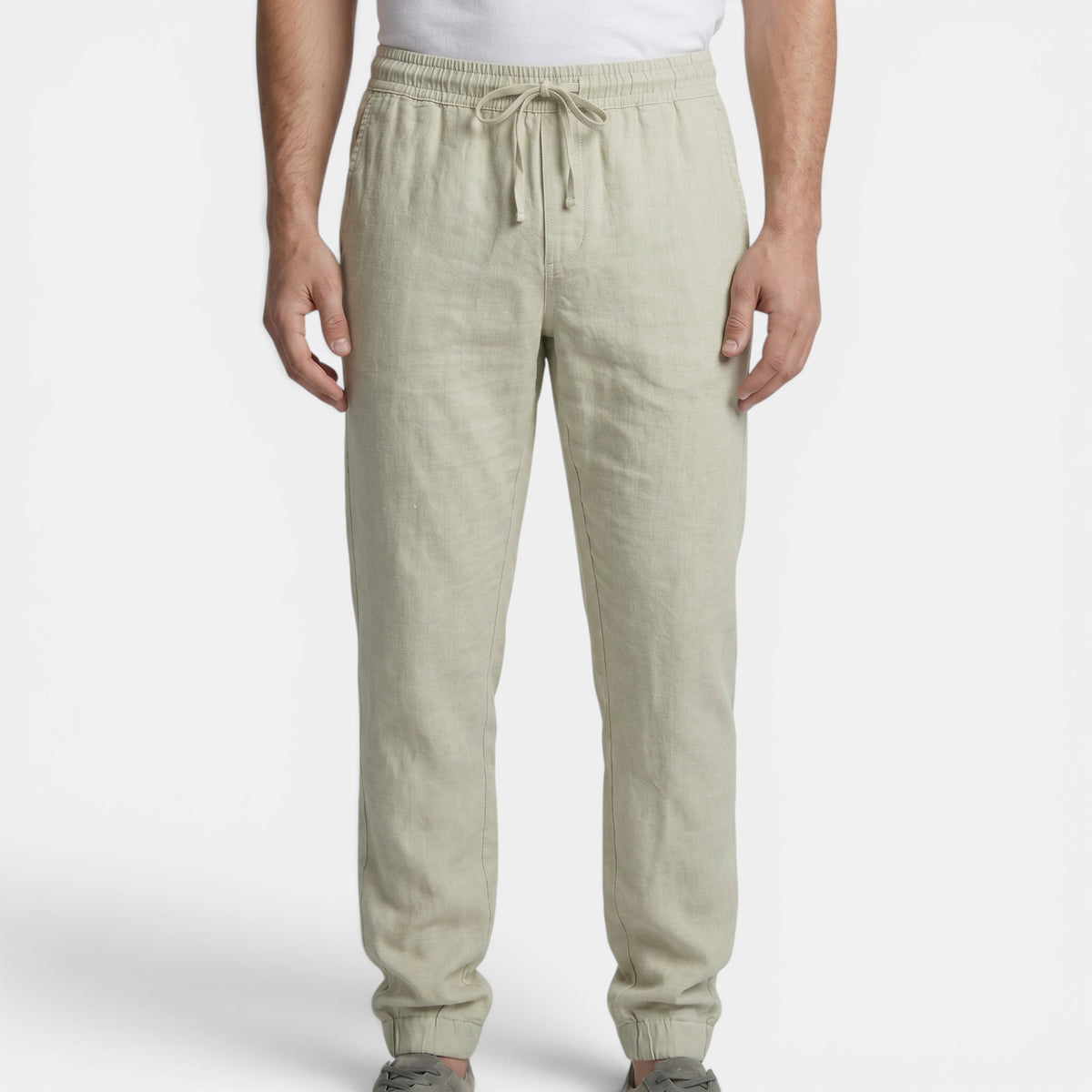 Men's Relaxed Fit Tapered Trousers with Elasticated Waistband and Drawstring
