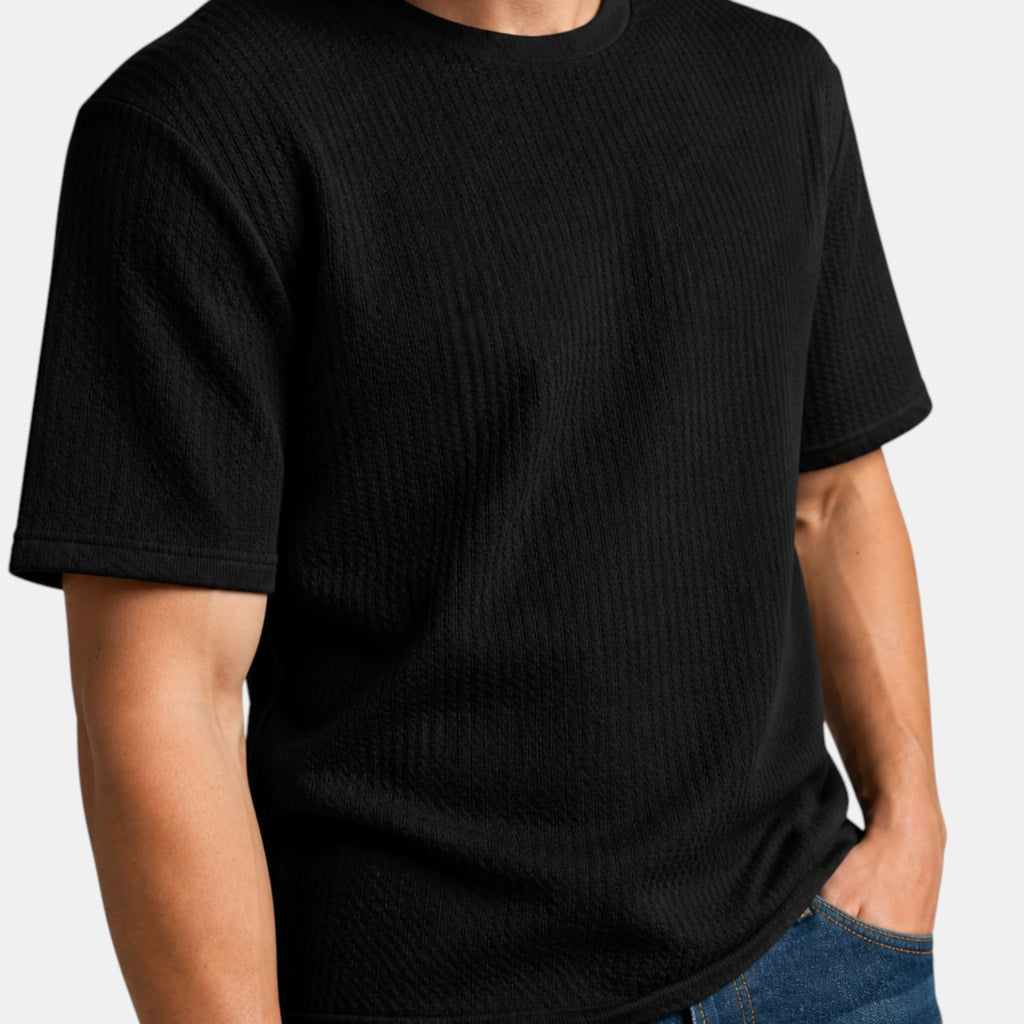 T-shirt texturé manches courtes pour homme à col rond