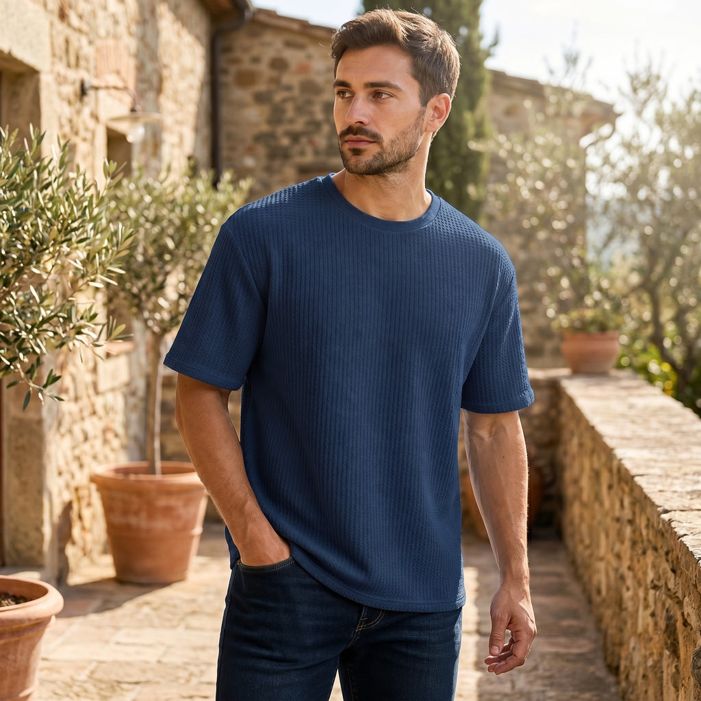 T-shirt texturé manches courtes pour homme à col rond