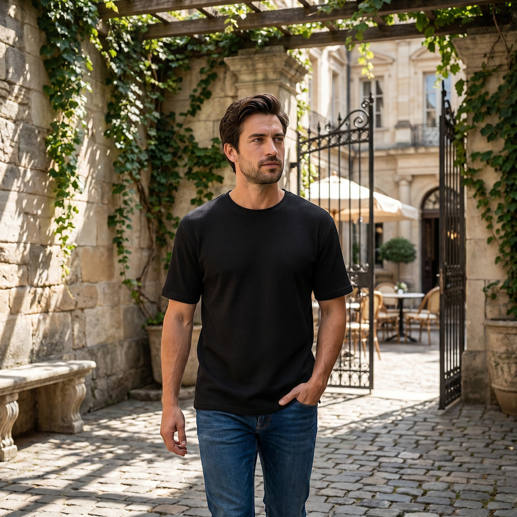 T-shirt texturé manches courtes pour homme à col rond