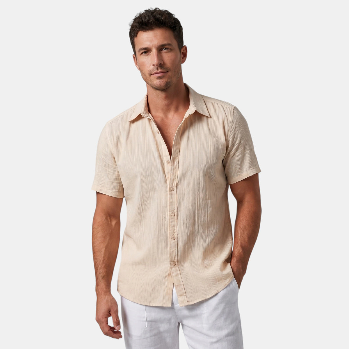 Men's Textured Short Sleeve Shirt with Button Front
