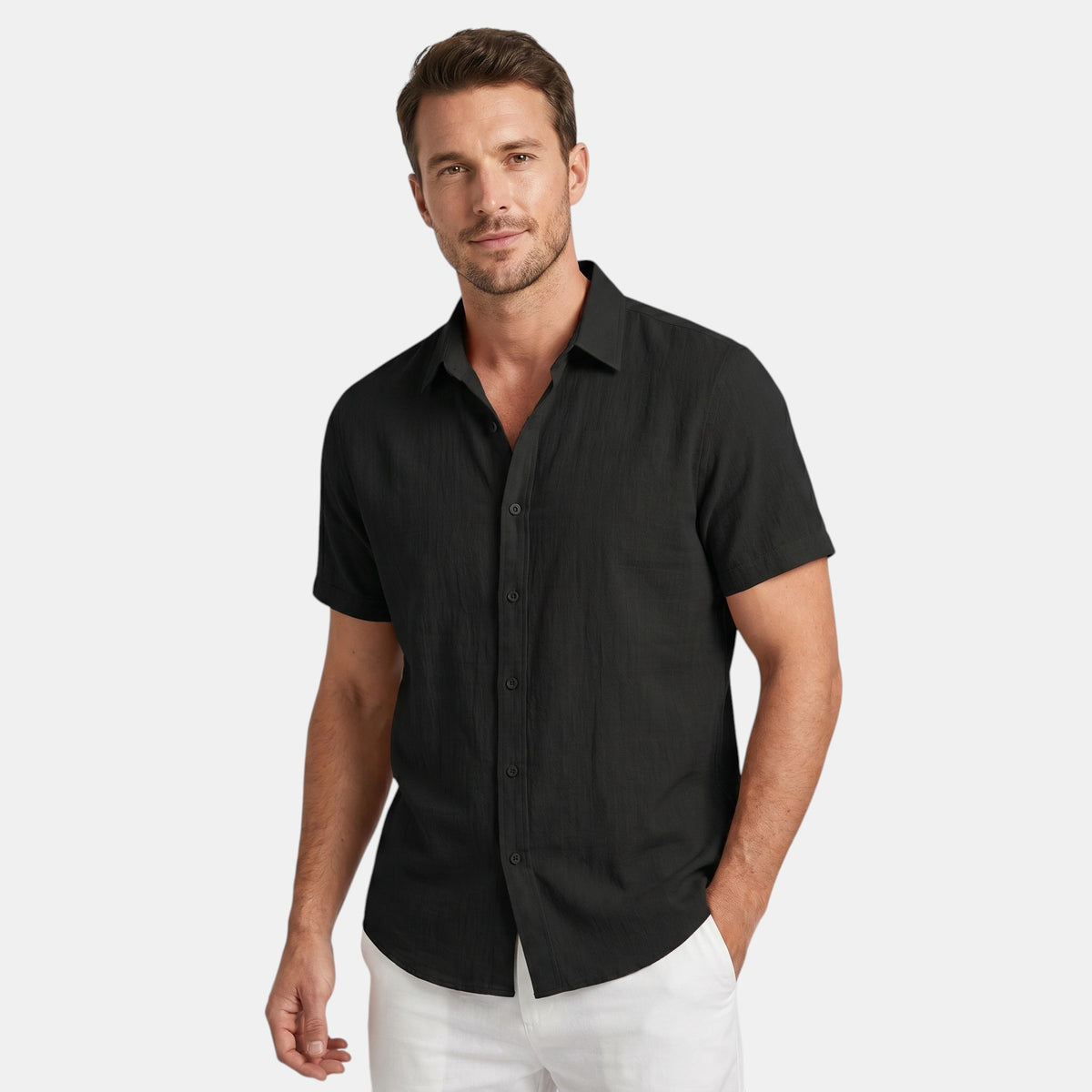 Men's Textured Short Sleeve Shirt with Button Front