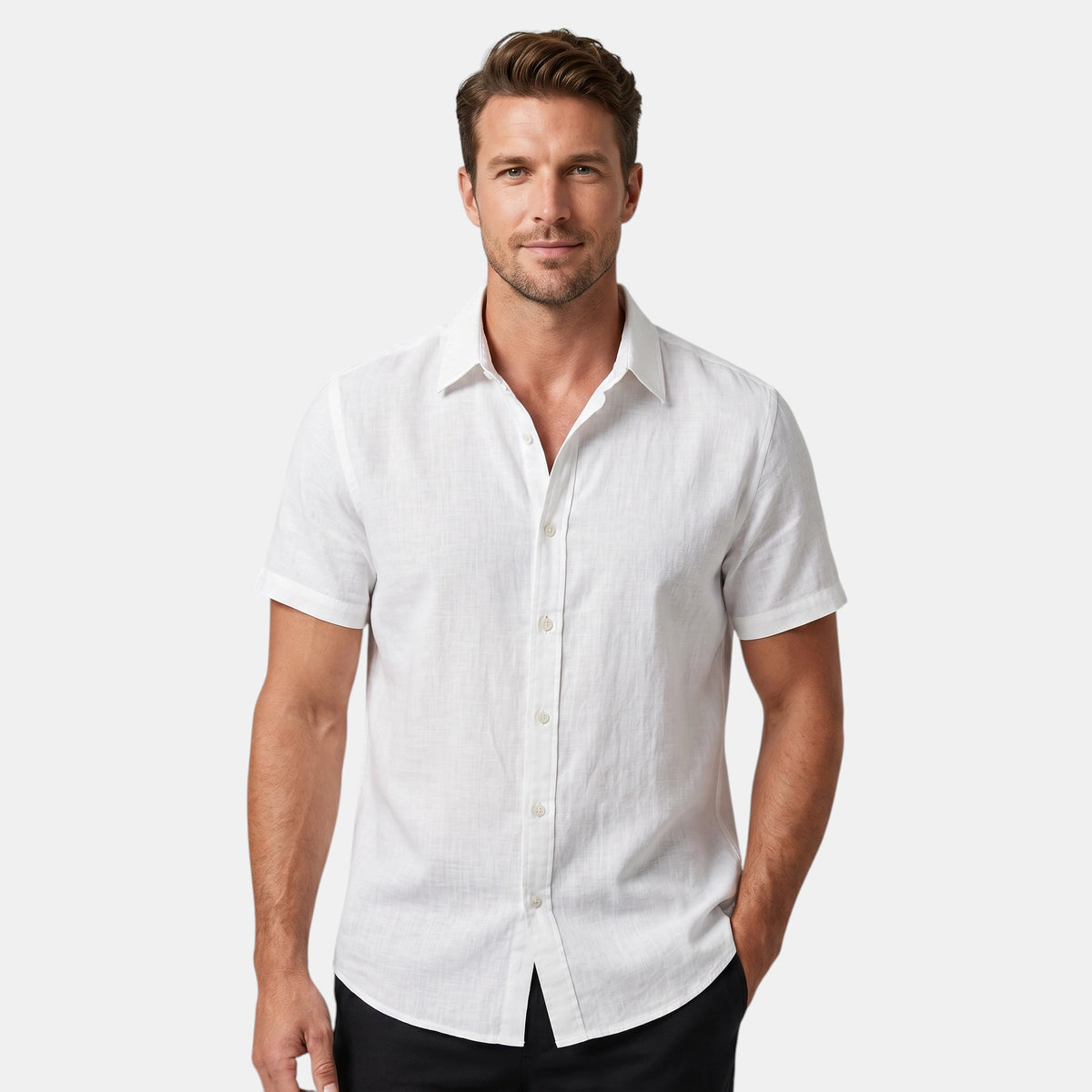 Men's Textured Short Sleeve Shirt with Button Front