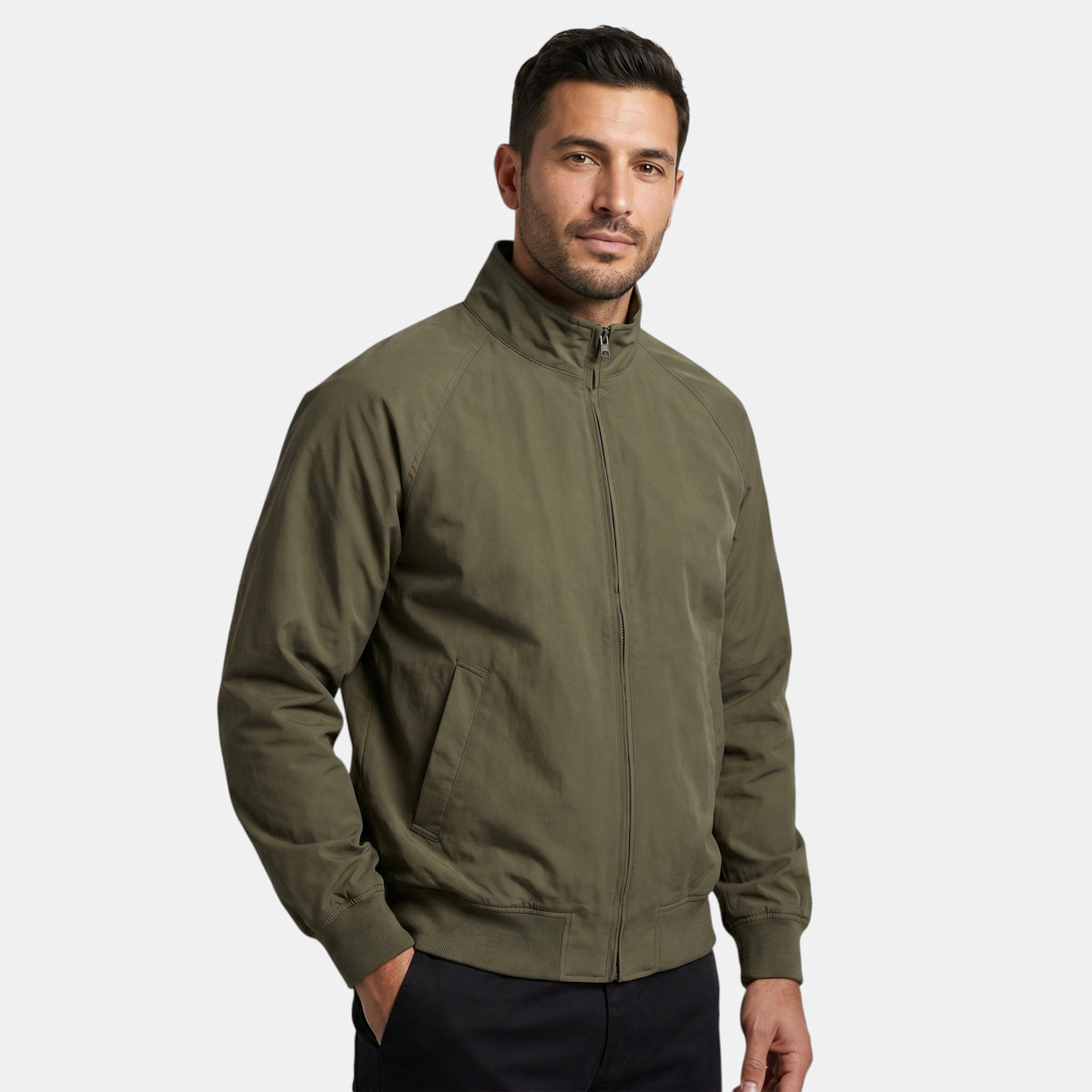 Men's Zip Front Blouson Jacket with Stand Collar