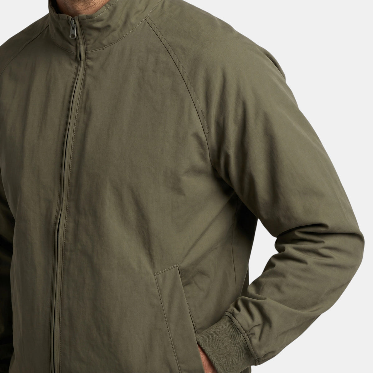 Men's Zip Front Blouson Jacket with Stand Collar