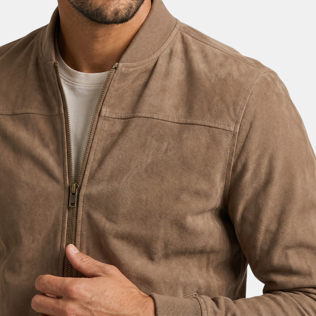 Men's Zip Front Bomber Jacket with Stand Collar