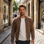 Men's Zip Front Bomber Jacket with Stand Collar