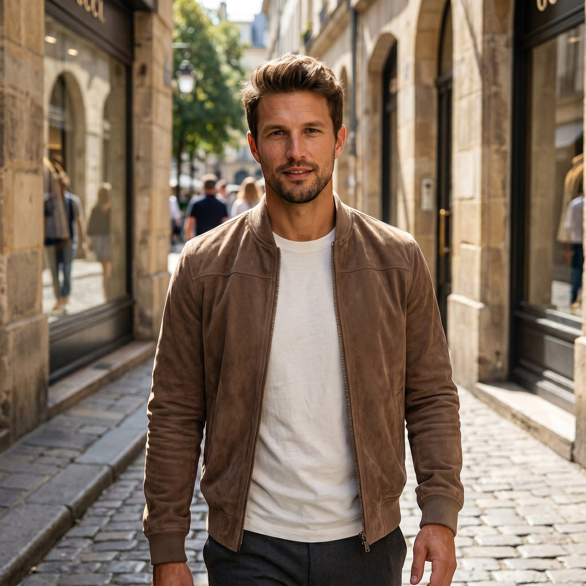 Men's Zip Front Bomber Jacket with Stand Collar