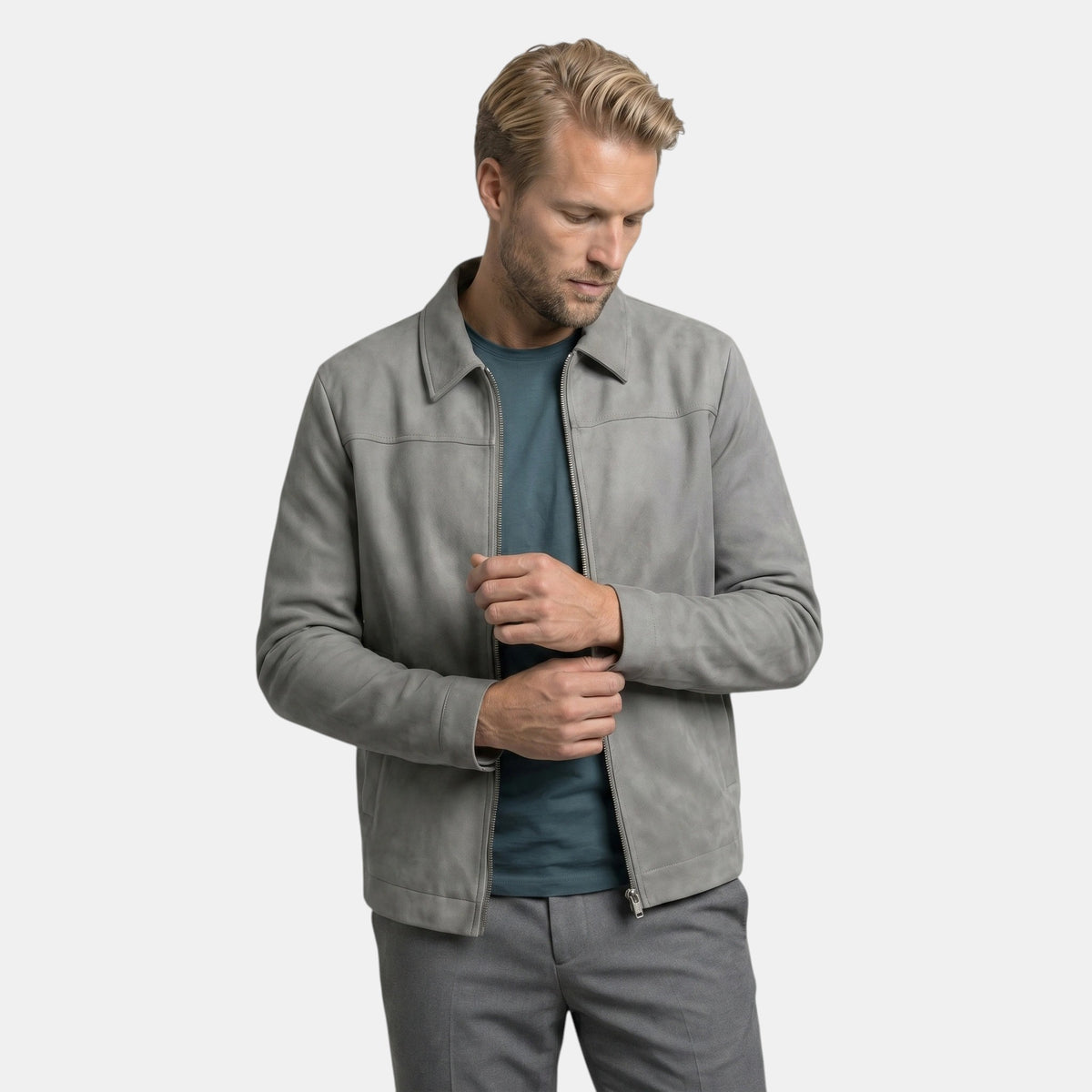 Men's Zip Front Jacket with Classic Collar