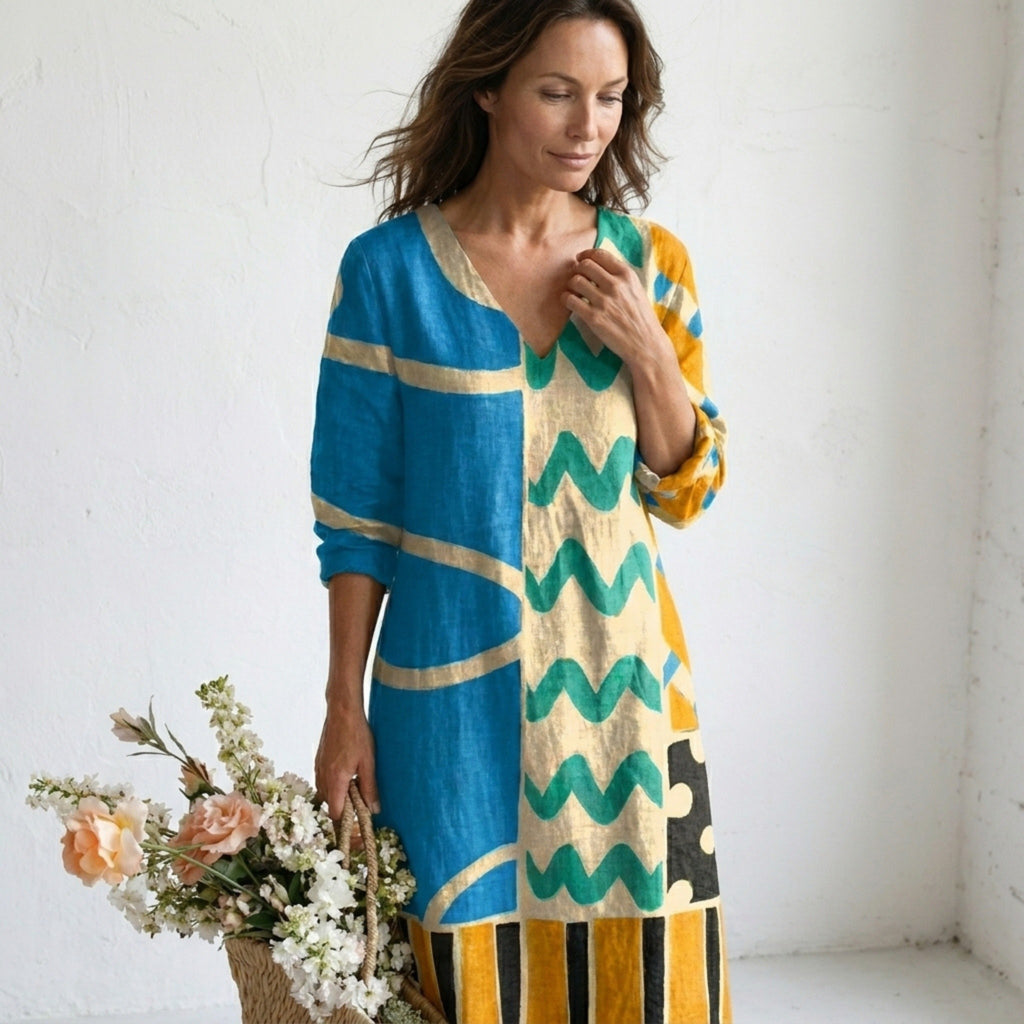 Women's Abstract Print Maxi Dress Relaxed Elegant Fit