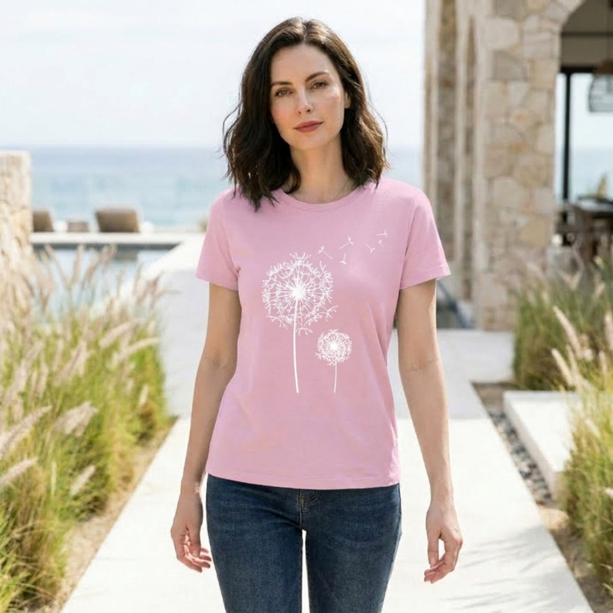 Women's Casual Graphic Crew Neck T Shirt