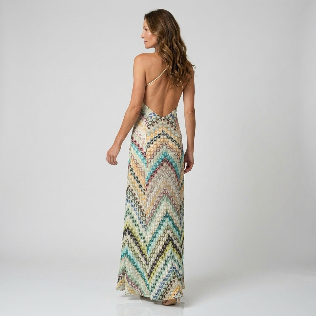 Women's Chevron Maxi Dress Elegant Vacation Style