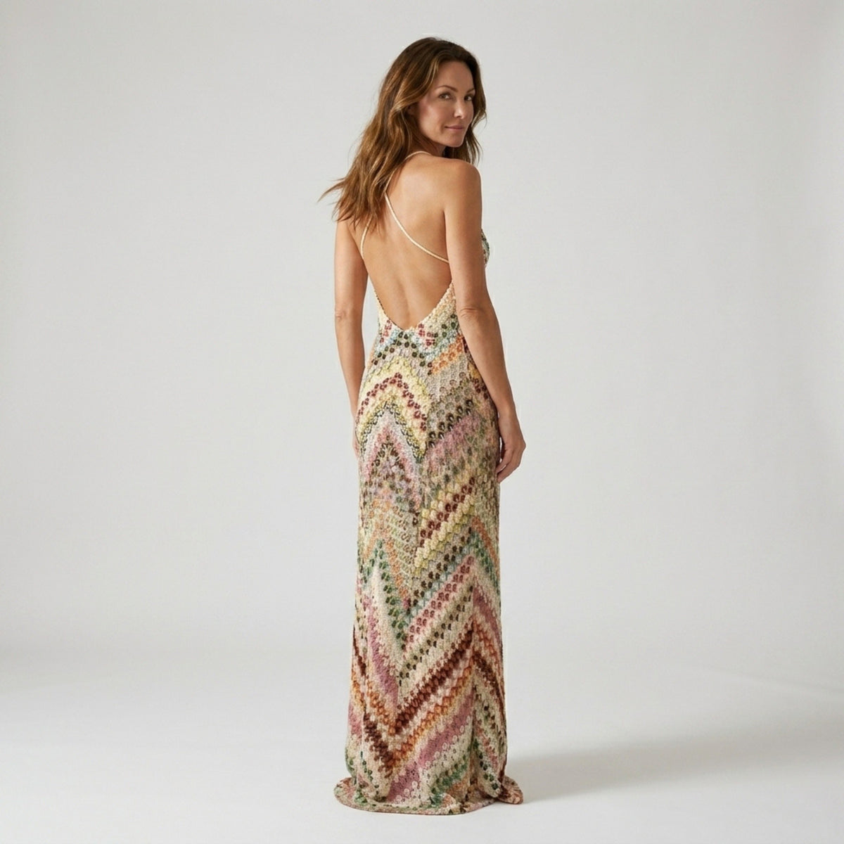 Women's Chevron Maxi Dress Elegant Vacation Style