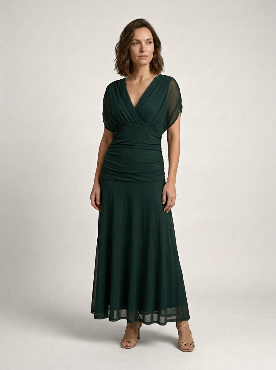 Robe maxi élégante à col en V pour femmes, coupe fluide
