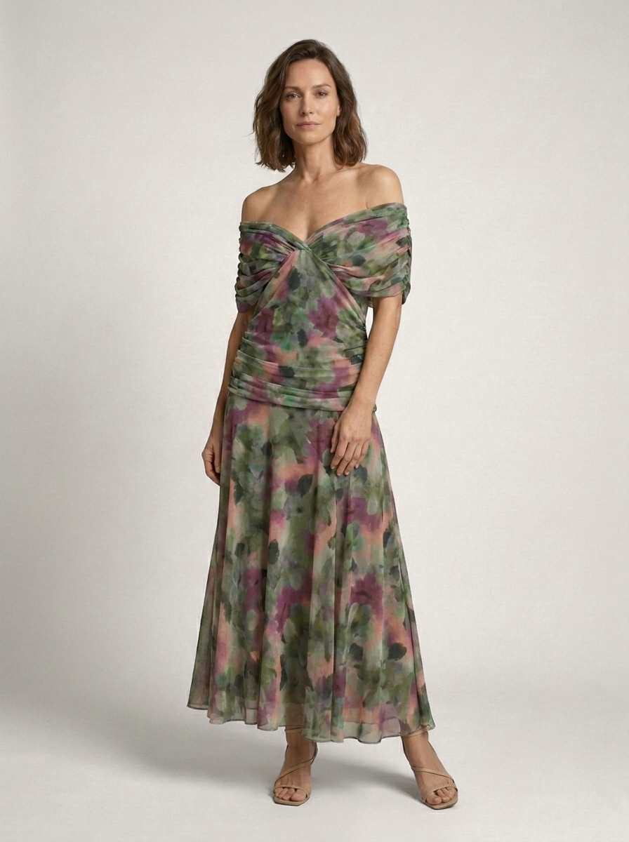 Robe maxi élégante à col en V pour femmes, coupe fluide