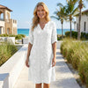 Women's Floral Embroidered V Neck Midi Dress