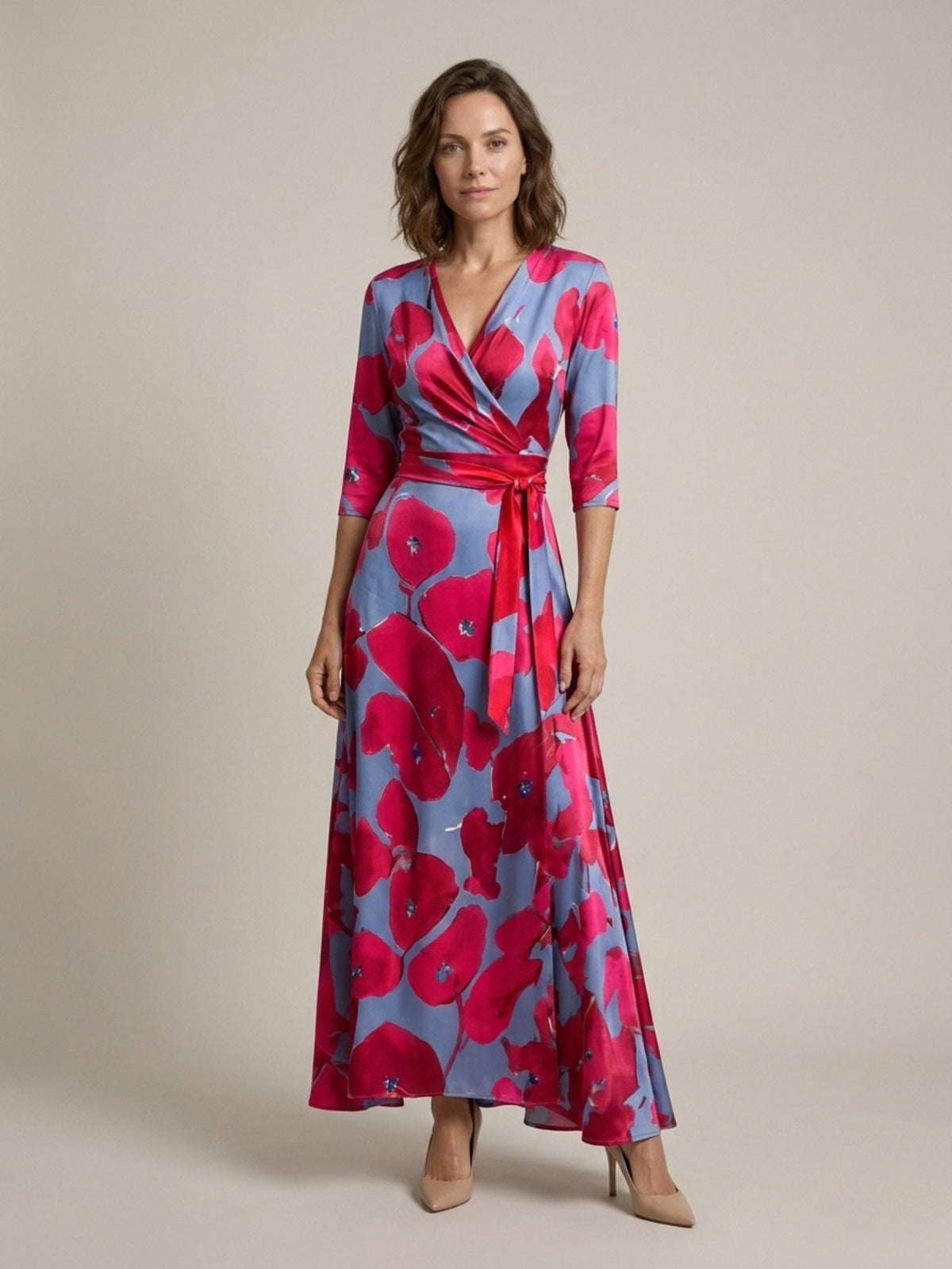 Robe maxi florale pour femmes, style portefeuille élégant pour soirée