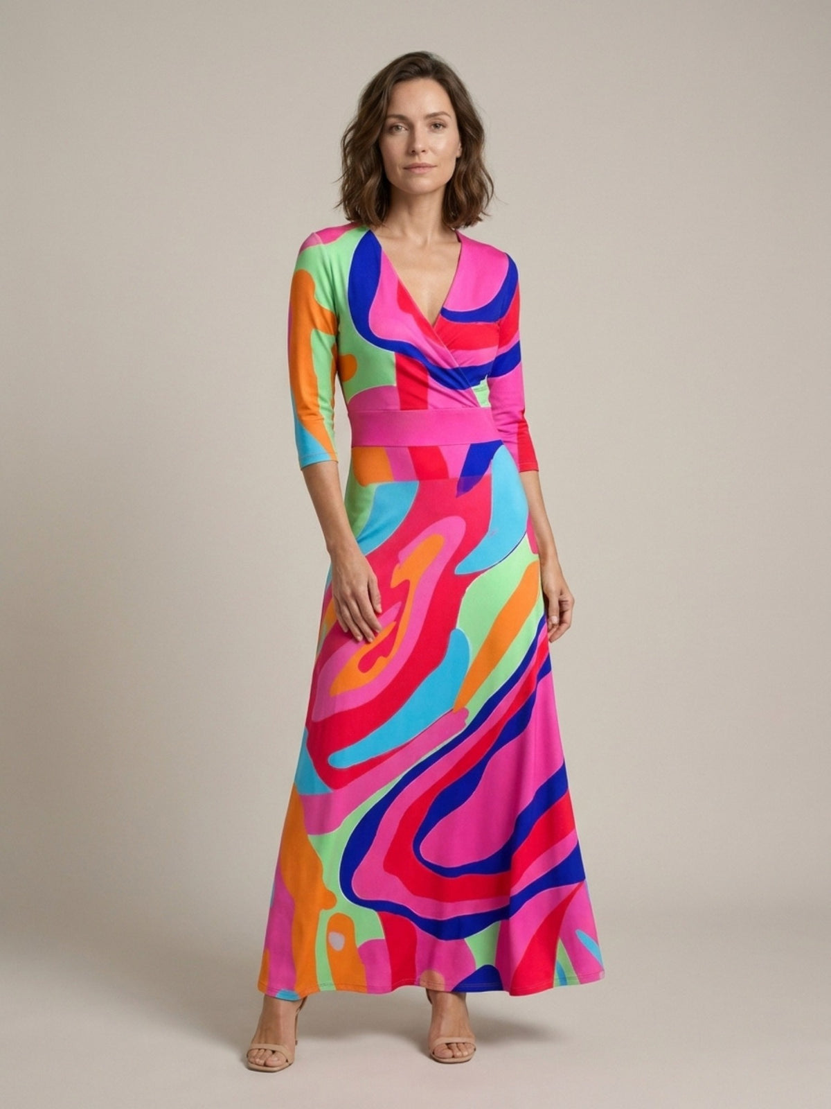 Robe maxi florale pour femmes, style portefeuille élégant pour soirée