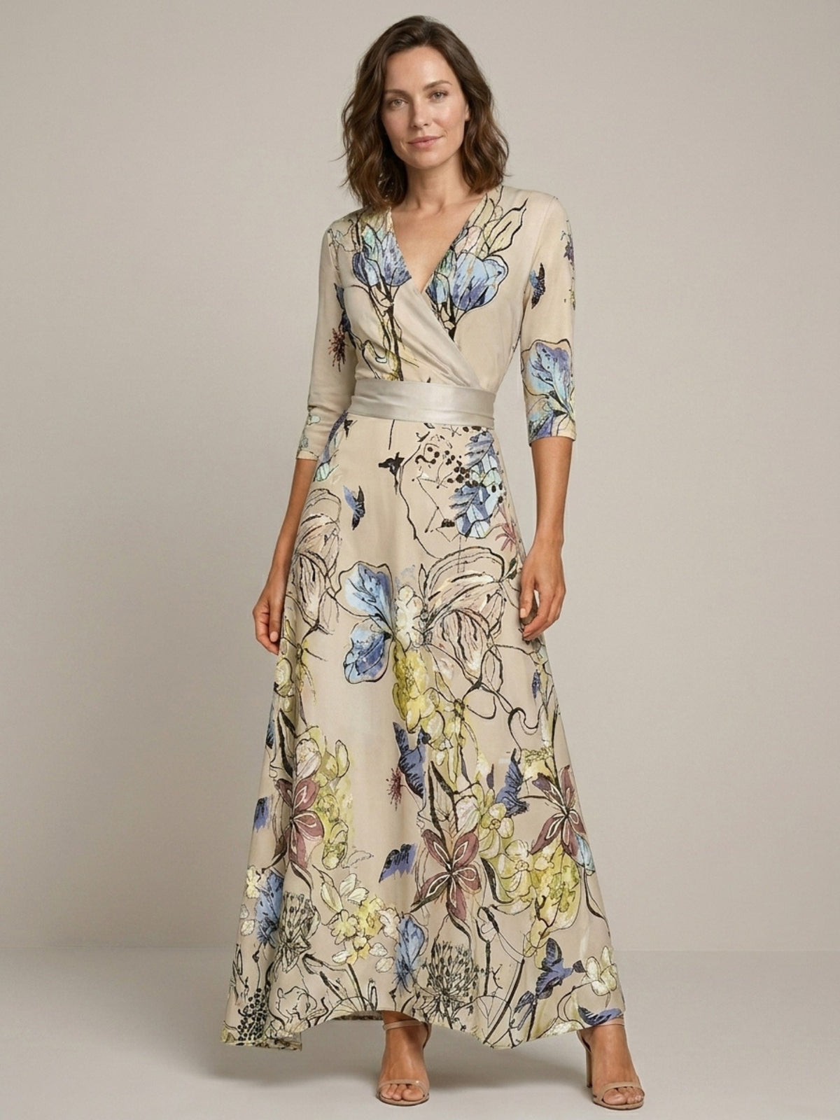 Robe maxi florale pour femmes, style portefeuille élégant pour soirée