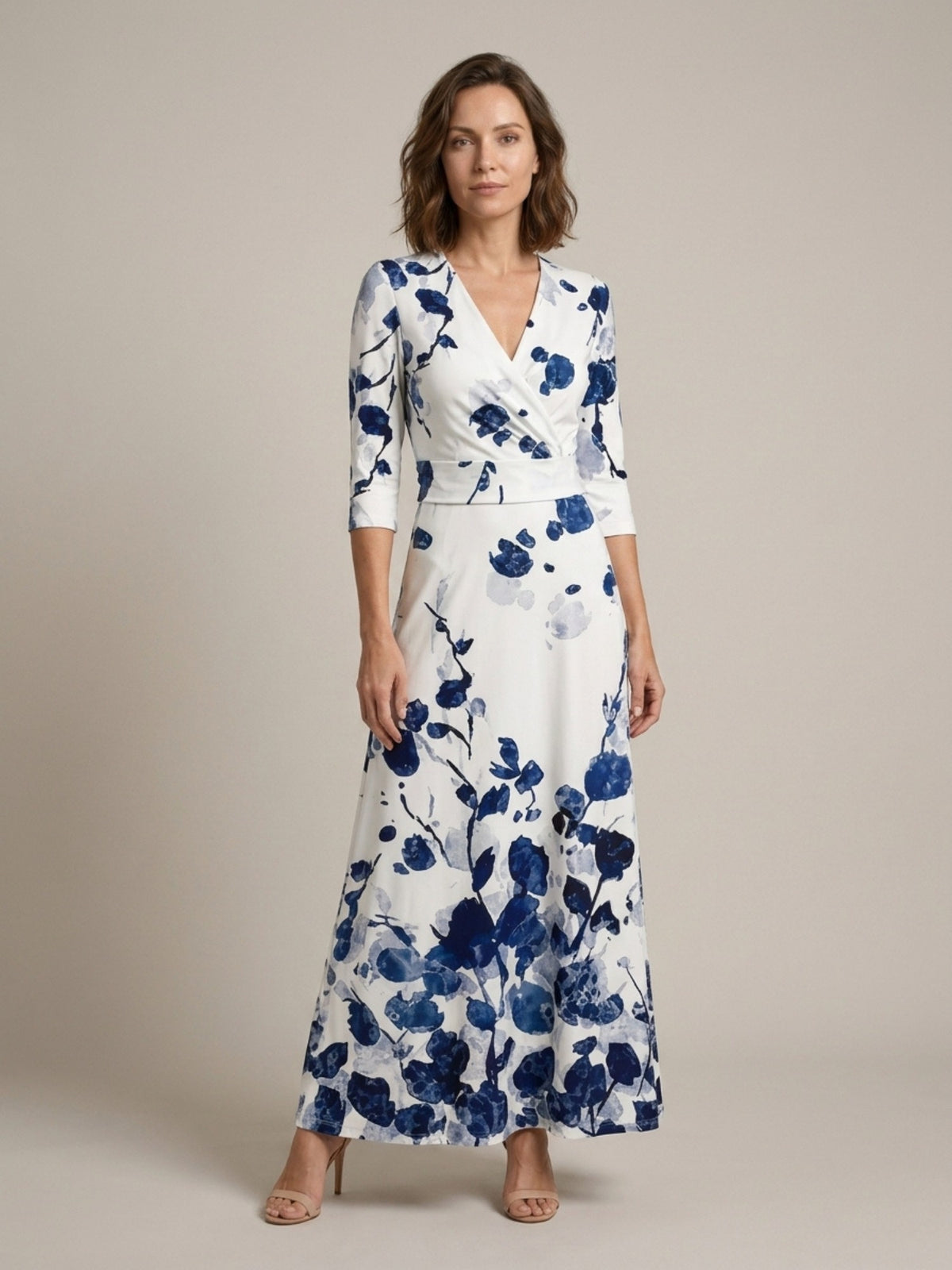 Robe maxi florale pour femmes, style portefeuille élégant pour soirée