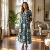 Women's Blue Floral Maxi Dress Relaxed Elegant Fit