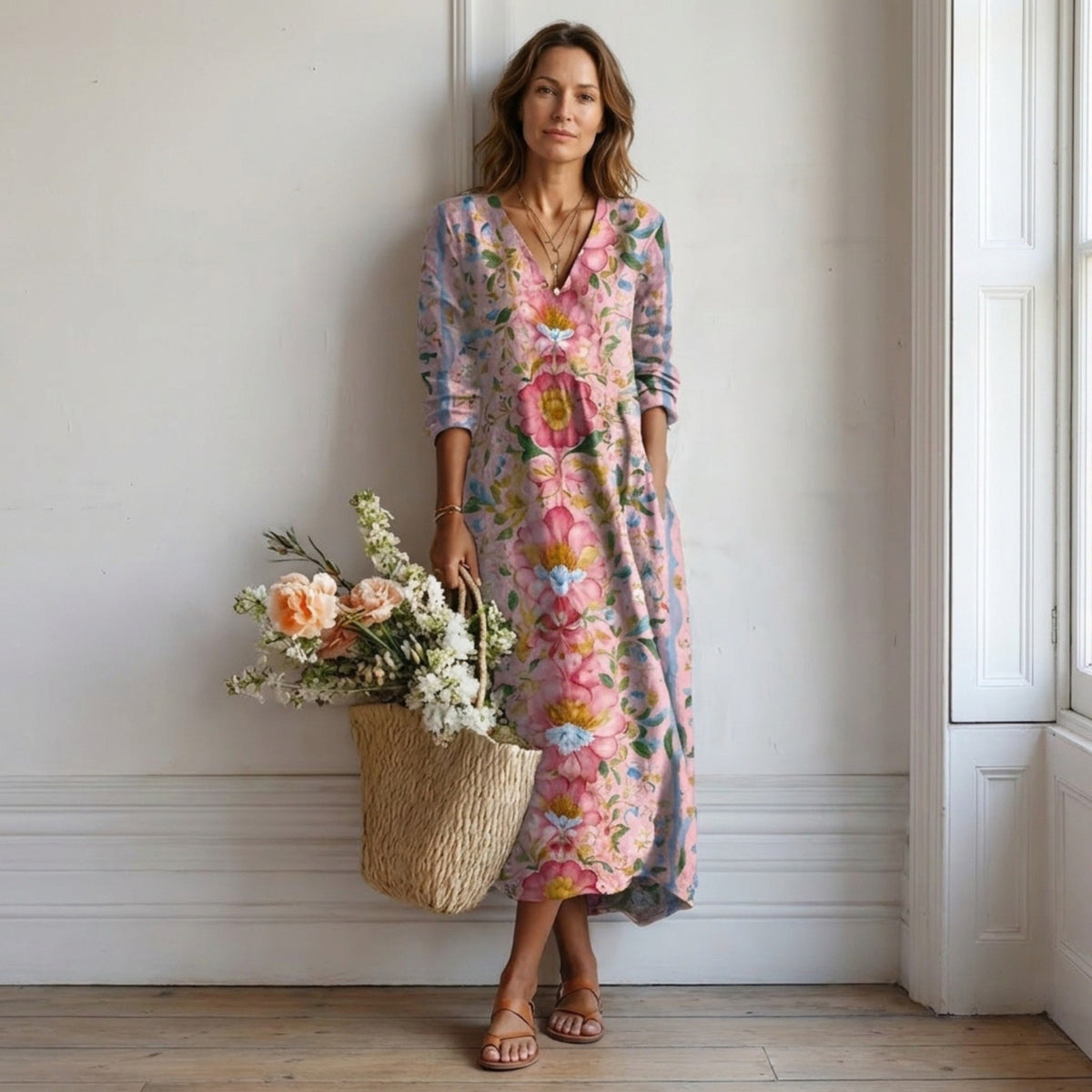 Robe maxi florale pour femmes, coupe décontractée élégante