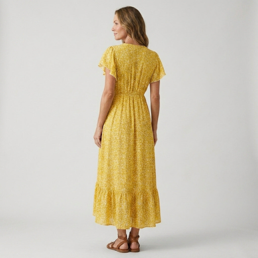 Women's Floral Midi Dress Elegant Wrap Style