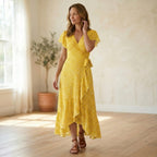 Women's Floral Midi Dress Elegant Wrap Style