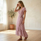 Women's Floral Midi Dress Elegant Wrap Style