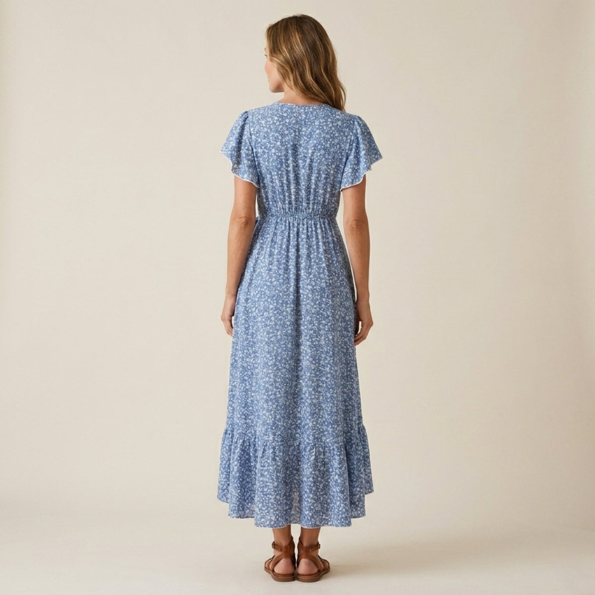 Robe midi florale pour femmes, style portefeuille élégant