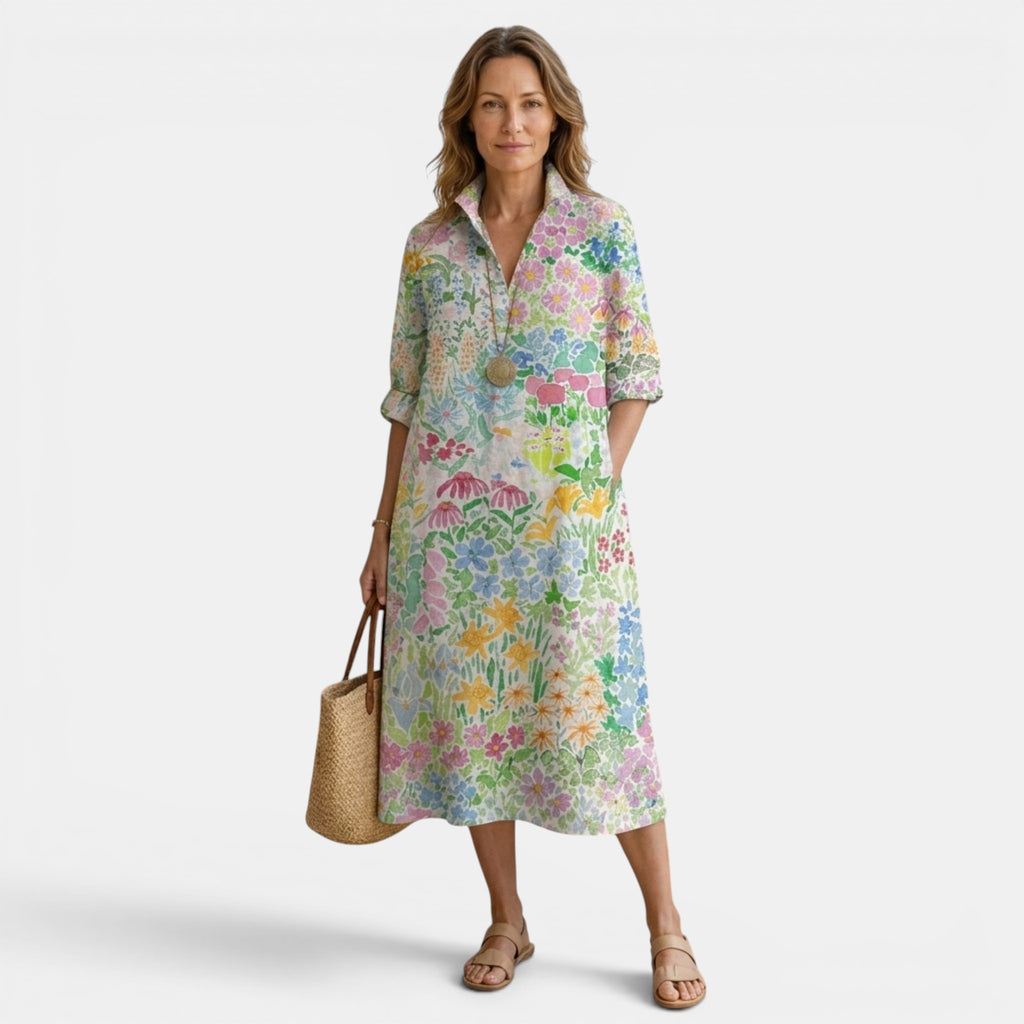 Robe midi florale pour femmes, coupe décontractée élégante