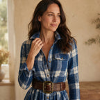 Women's Plaid Maxi Shirt Dress with Belted Waist
