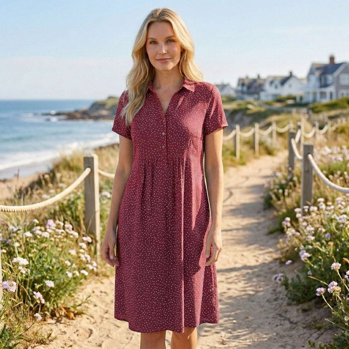 Robe d'été pour femme à pois et coupe évasée