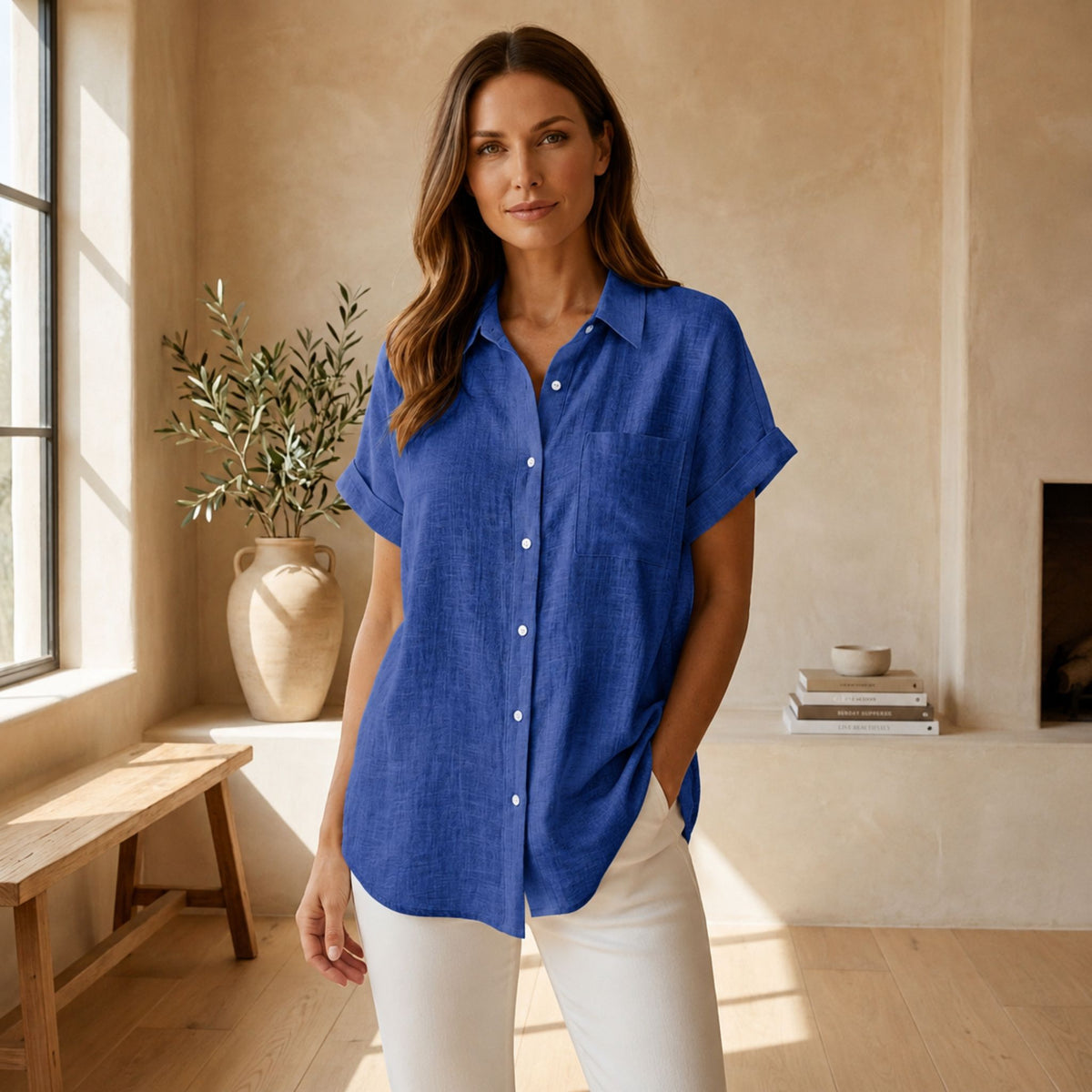 Chemise pour femme à manches courtes et boutons