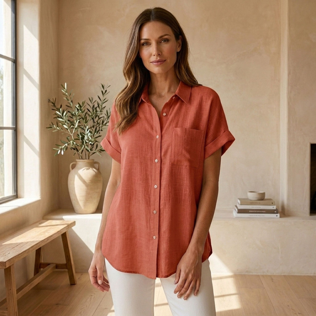 Chemise pour femme à manches courtes et boutons