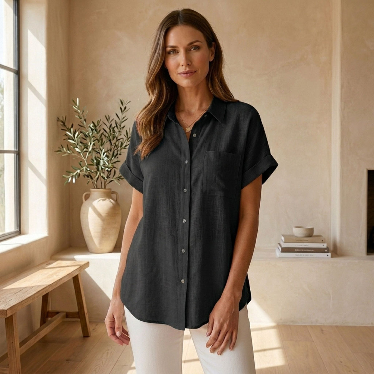 Chemise pour femme à manches courtes et boutons
