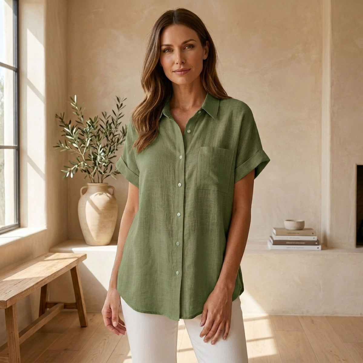 Chemise pour femme à manches courtes et boutons