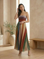 Robe maxi bustier pour femmes, robe longue plissée