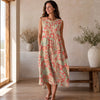 Women's Vintage Floral Midi Dress with Pockets