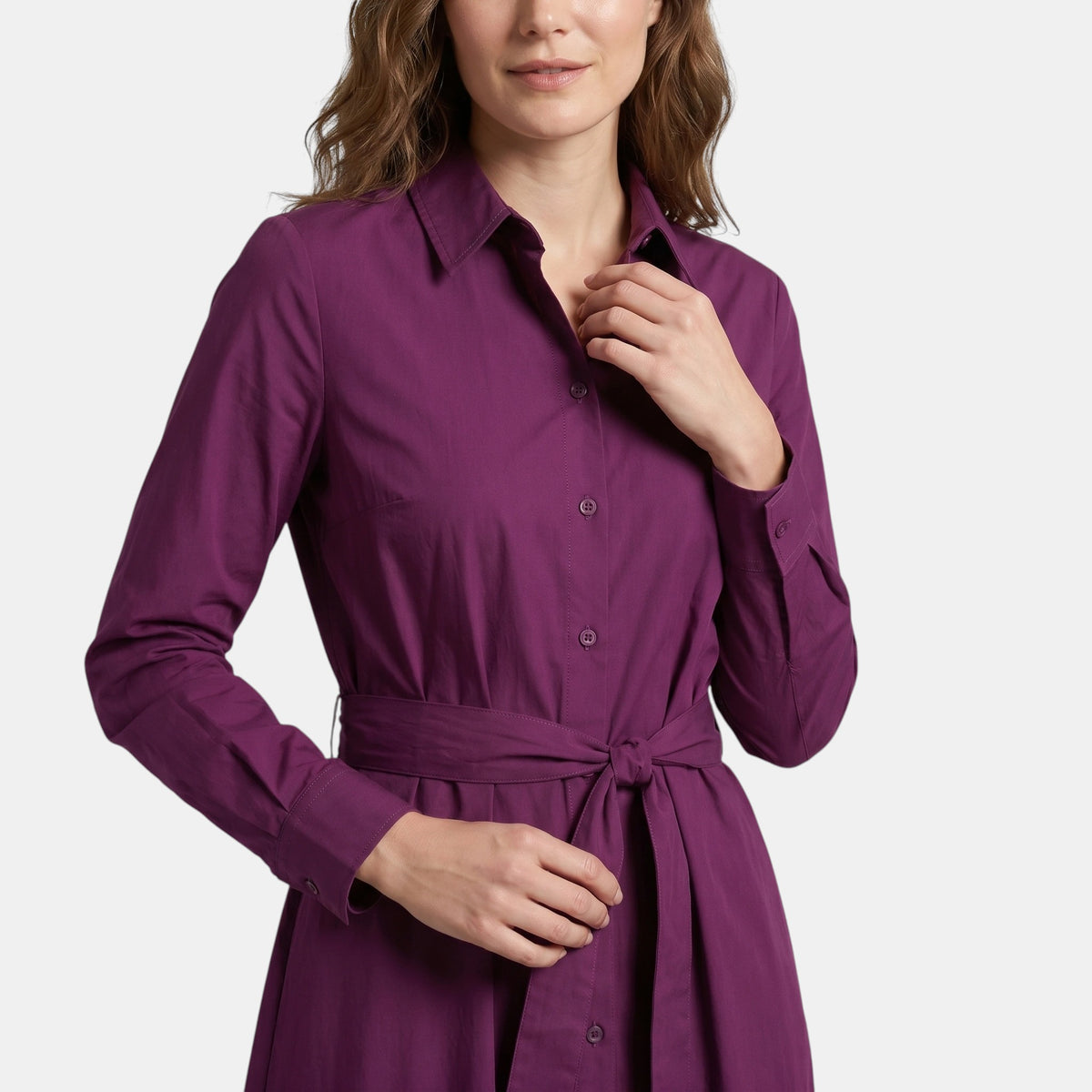 Women's Belted Shirt Maxi Dress with Long Sleeves