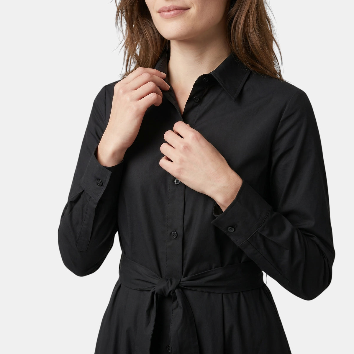 Women's Belted Shirt Maxi Dress with Long Sleeves